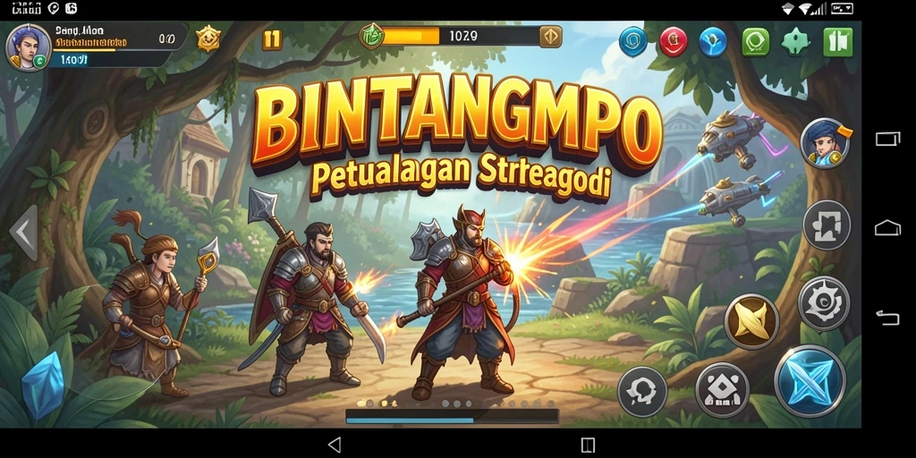 Tangkapan layar utama BINTANGMPO memperlihatkan aksi pertempuran yang menegangkan.