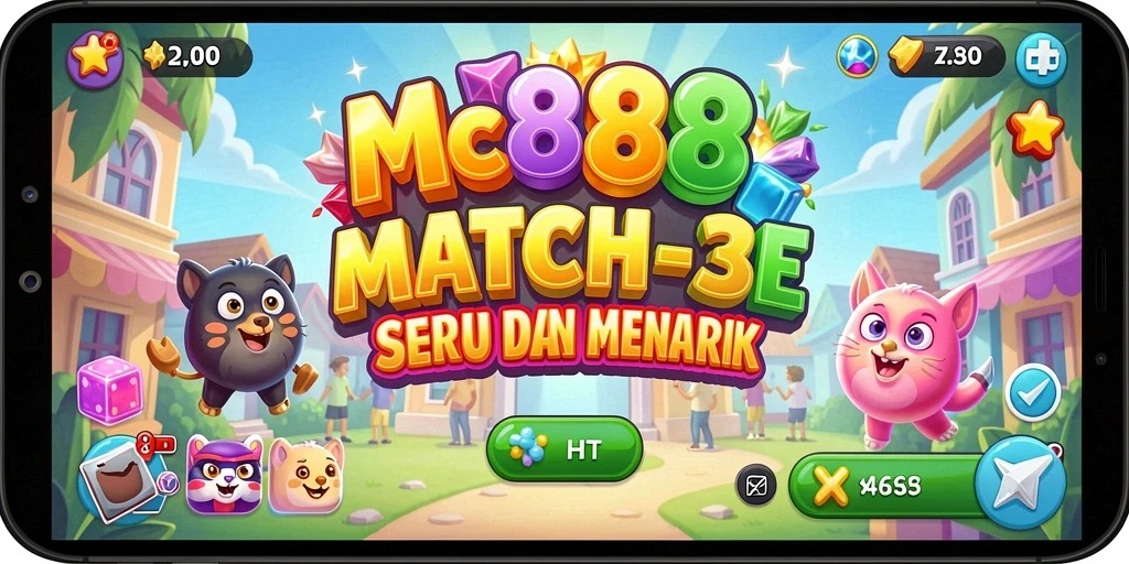 Tampilan gameplay seru di MC888 dengan level Match-3 yang menantang.