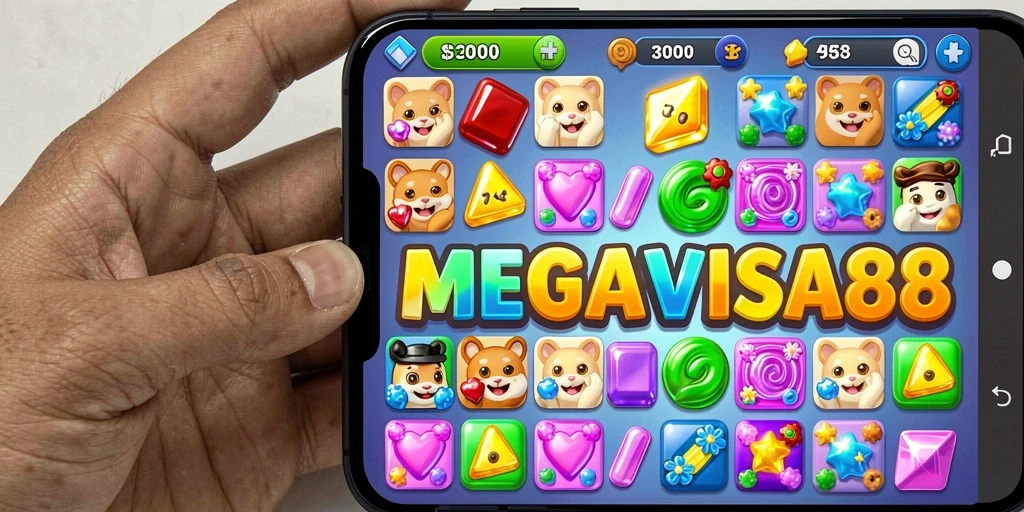 Tangkapan layar gameplay MEGAVISA88 menampilkan aksi seru dan fitur Match-3.
