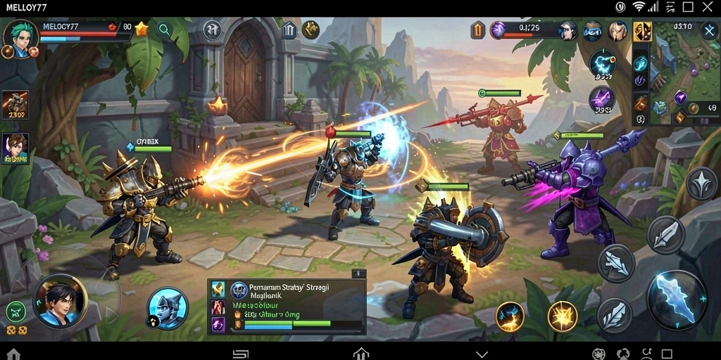 Gameplay seru dalam MELODY77 dengan strategi membangun kerajaan.