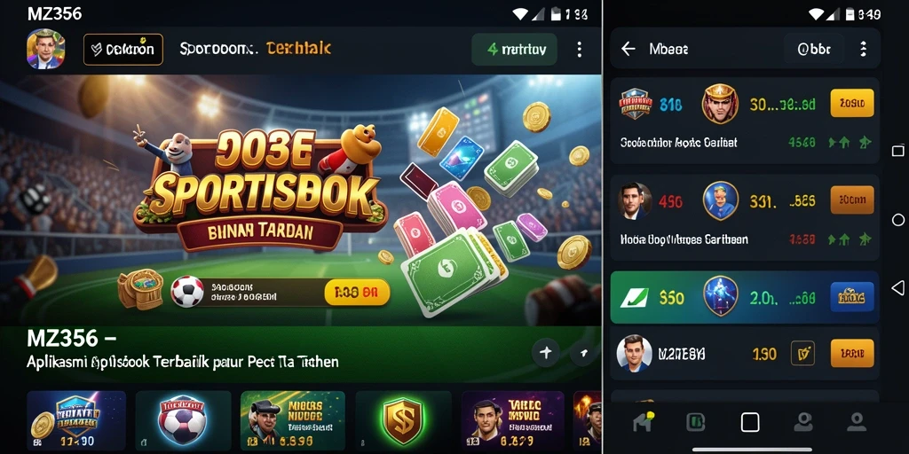 Screenshot utama MZ356 menampilkan tampilan antarmuka taruhan olahraga yang dinamis.
