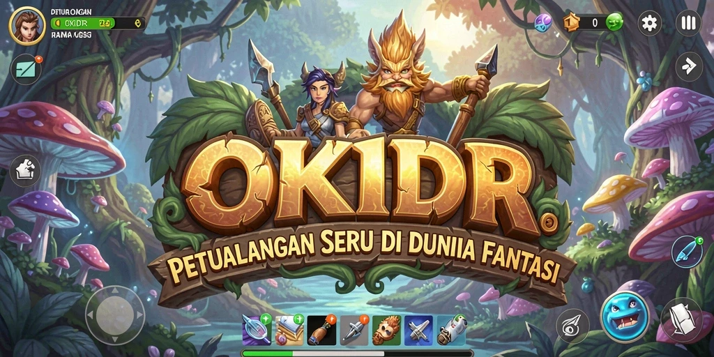 Screenshot OKIDR menampilkan pemain menjelajah dunia petualangan yang penuh warna.