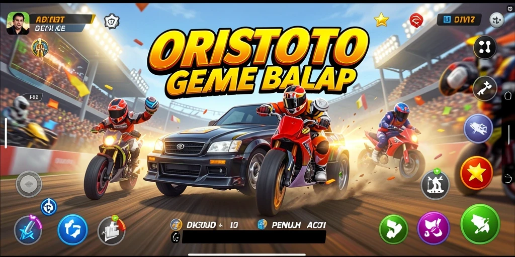 Tampilan gameplay seru dari ORISTOTO dengan mobil balap yang cepat.