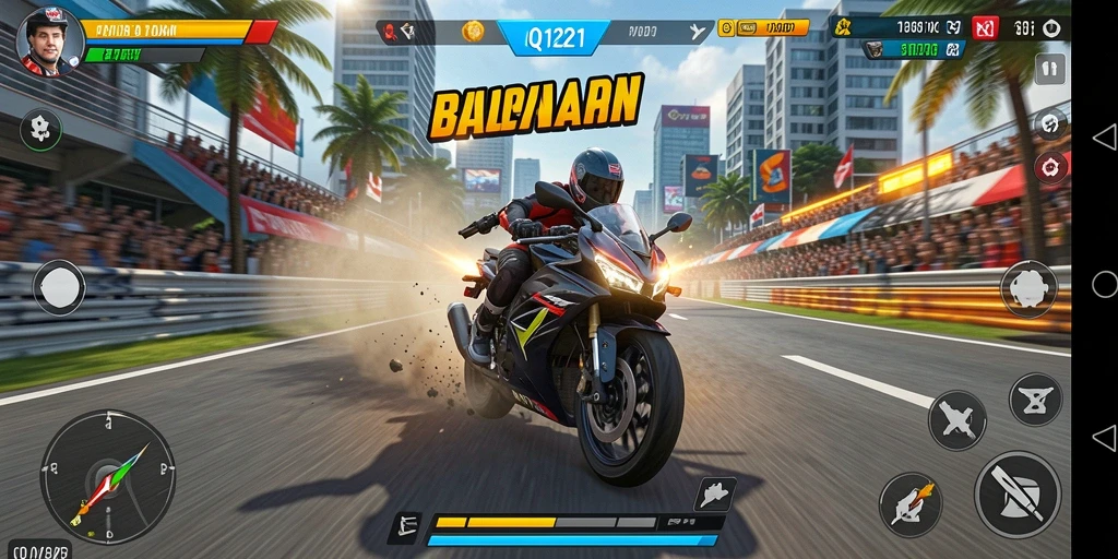 Screenshot gameplay balapan motor yang menegangkan di QQ1221.