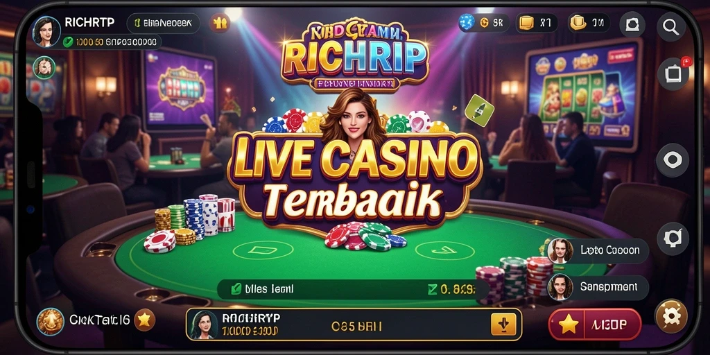 Screenshot RICHRTP menampilkan dealer langsung dan suasana permainan kasino yang seru.