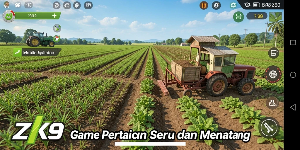 Tangkapan layar gameplay ZK9 yang menunjukkan aktivitas bertani dan menjaga hewan.